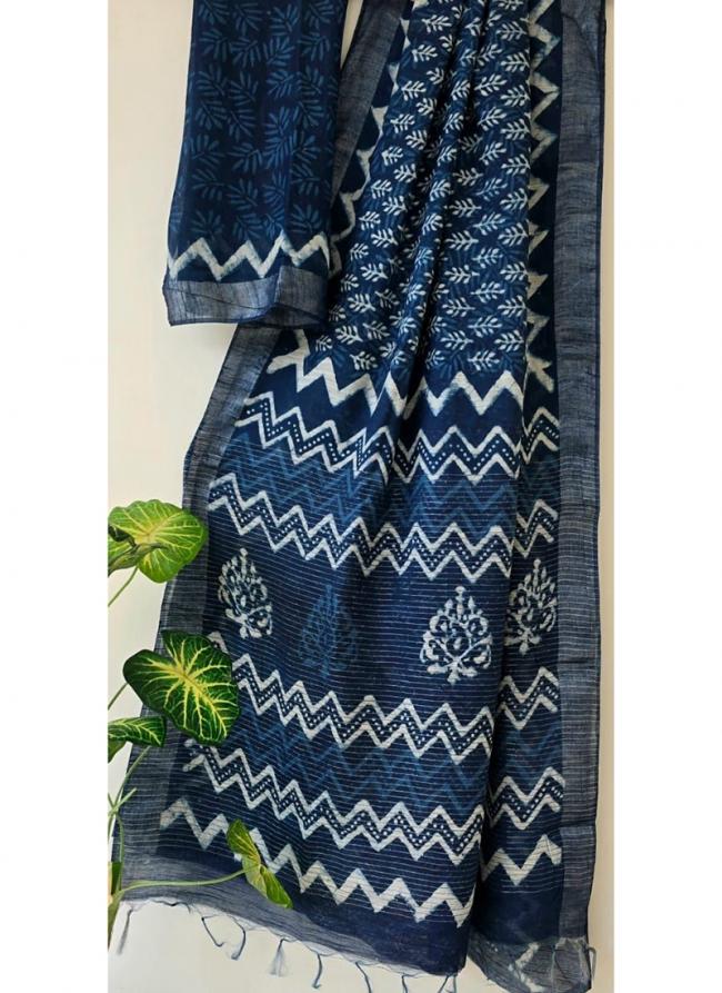 Cotton  Blue Daily Wear Printed Saree